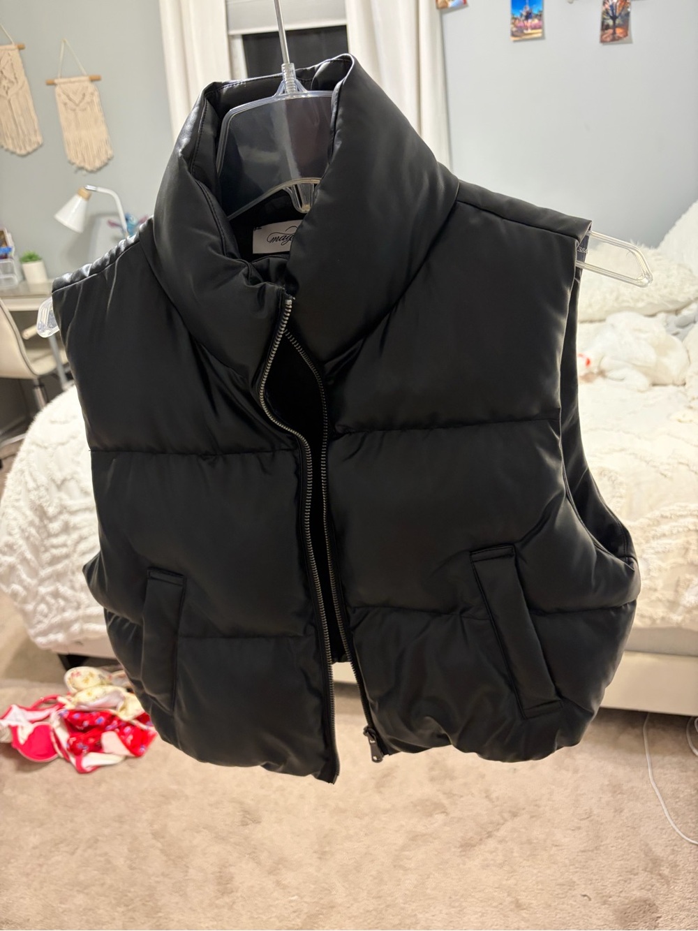 Black Leather Cropped Vest